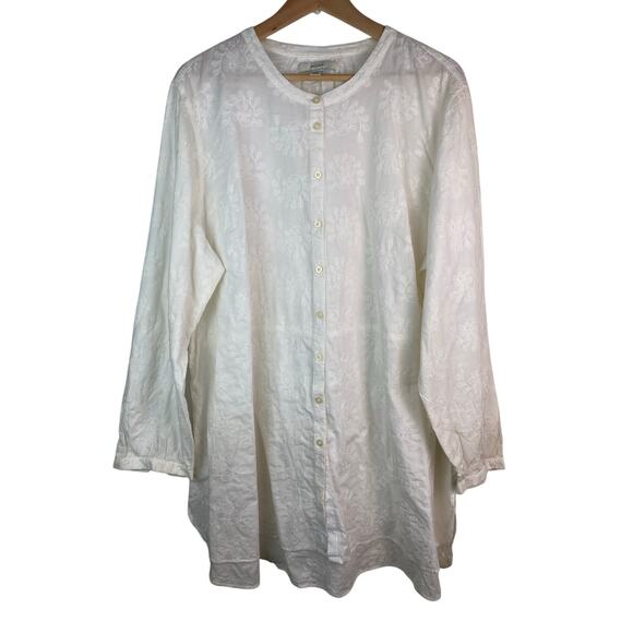 NWT Sejour Women's Size 20W Cream Floral Embroidered Tie Back Mini Shirt Dress - Picture 1 of 7